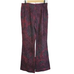 Vintage Floral Lace Flare Bell Bottom Pants Women's Size M Burgundy